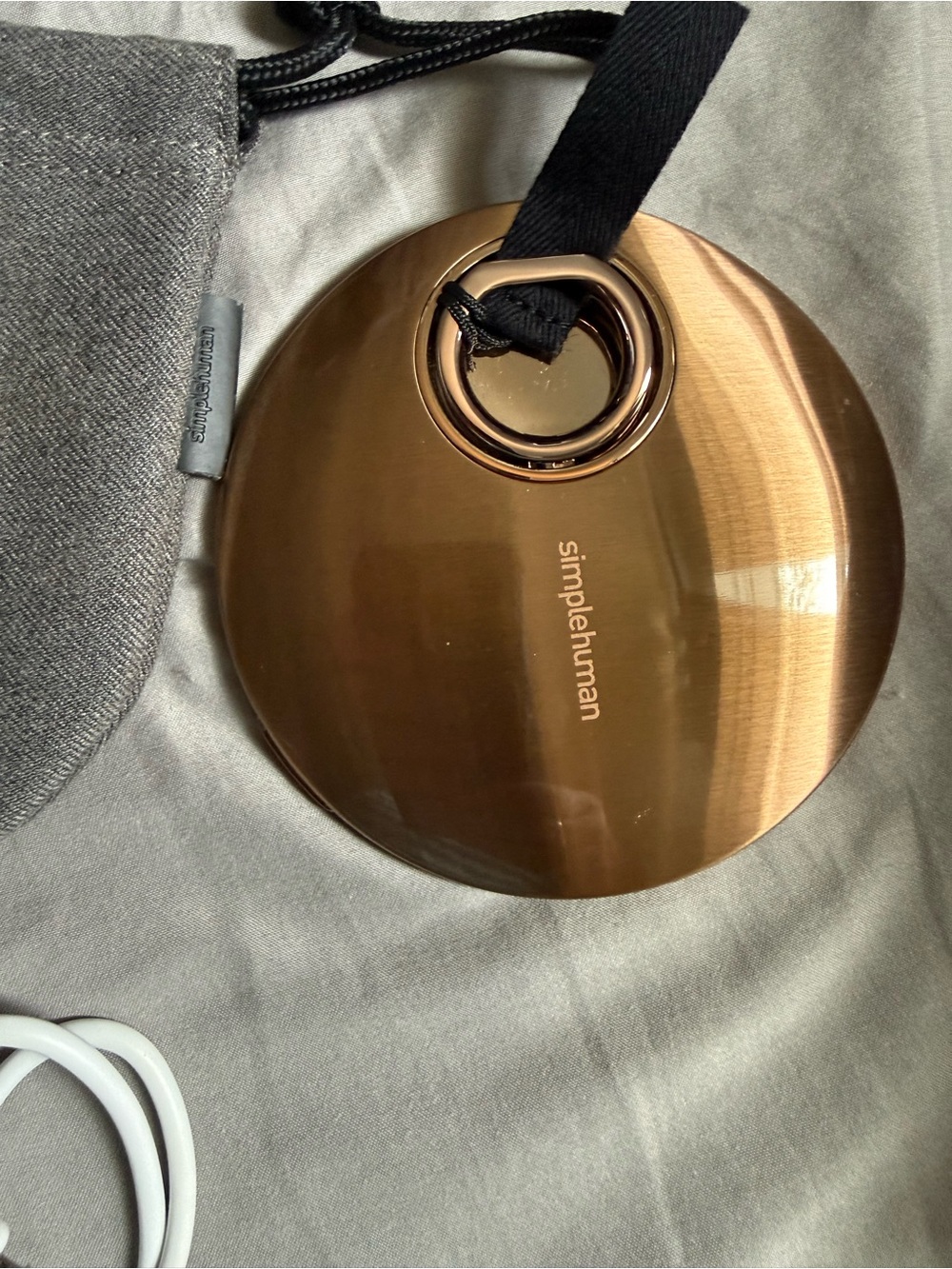 simplehuman Rose Gold Compact Rechargeable Mirror with Gray Pouch - Picture 2 of 5